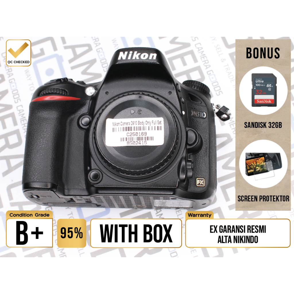 Kamera Nikon D610 DSLR Full Frame Body Only Second Bekas Grade B+ / Nikon D 610 - C250169
