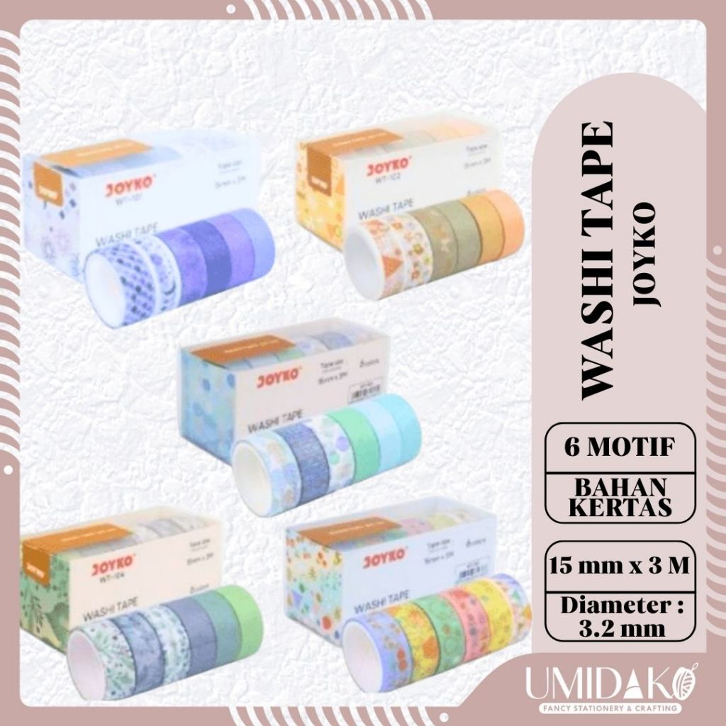 

[UMIDAKO] Joyko Washi Tape 1 set isi 6 Pita Perekat Selotip / JOYKO WT.101-105