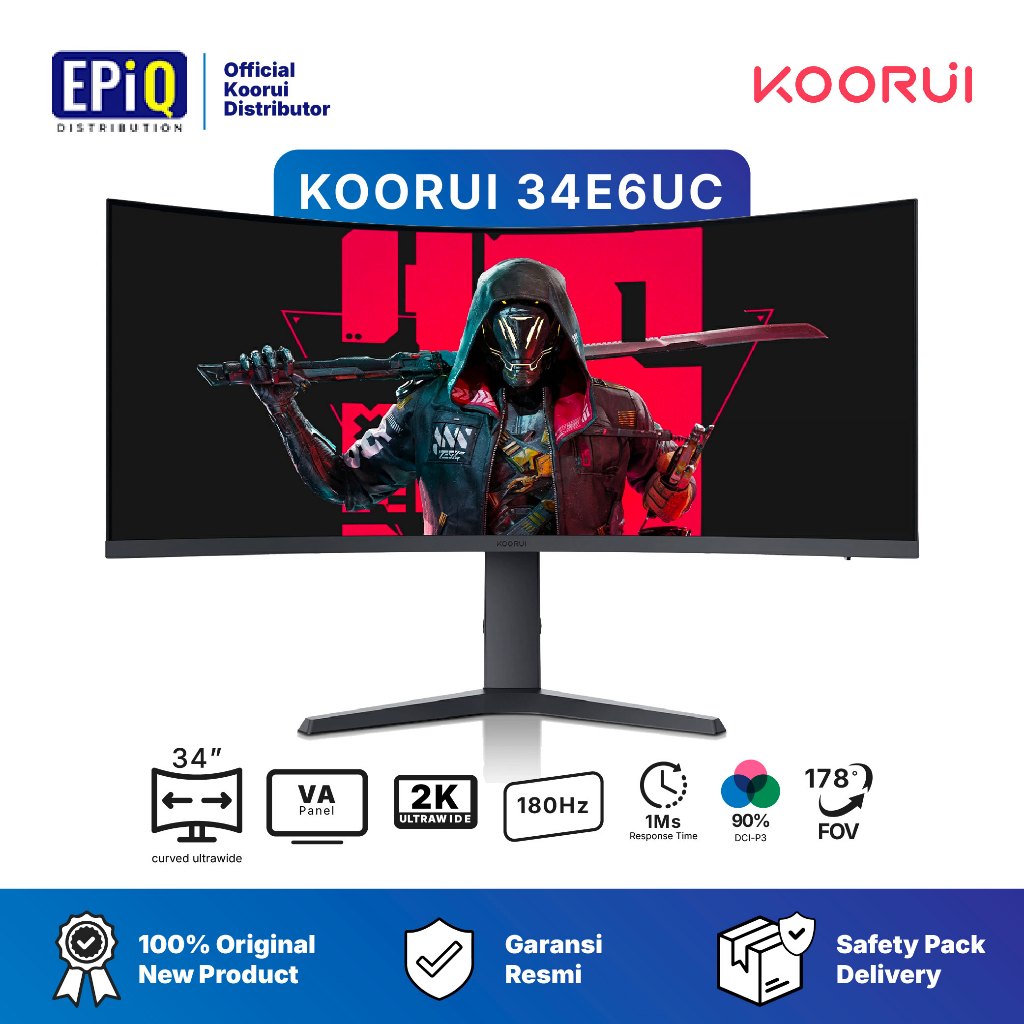 [FREE KABEL DP 1.2] Koorui 34E6UC - Monitor Gaming Curve 34” | WQHD (3440×1440) | 180Hz | 1ms Respon