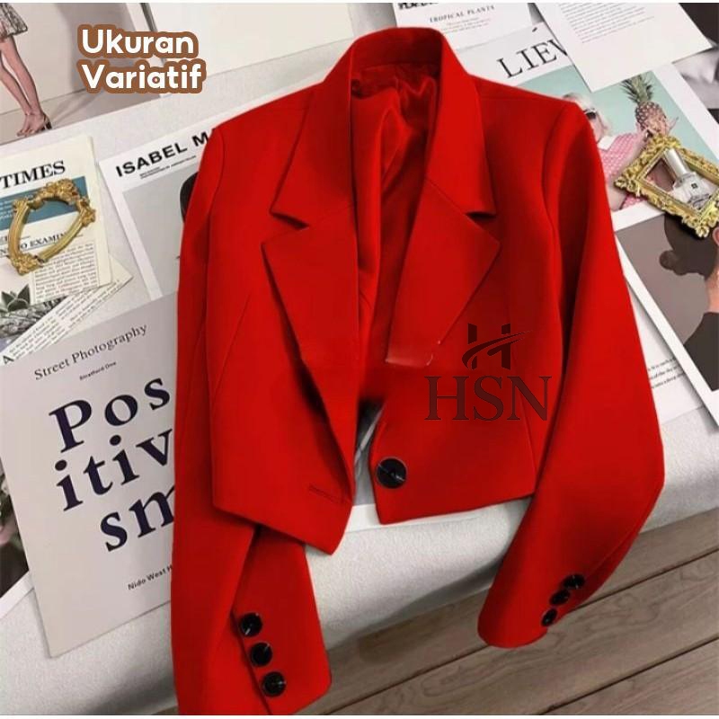 Blazer Crop Wanita Kerja Elegan / Blazer Crop Wanita Formal Terbaru / Blazer Wanita Merah Natal / Bl