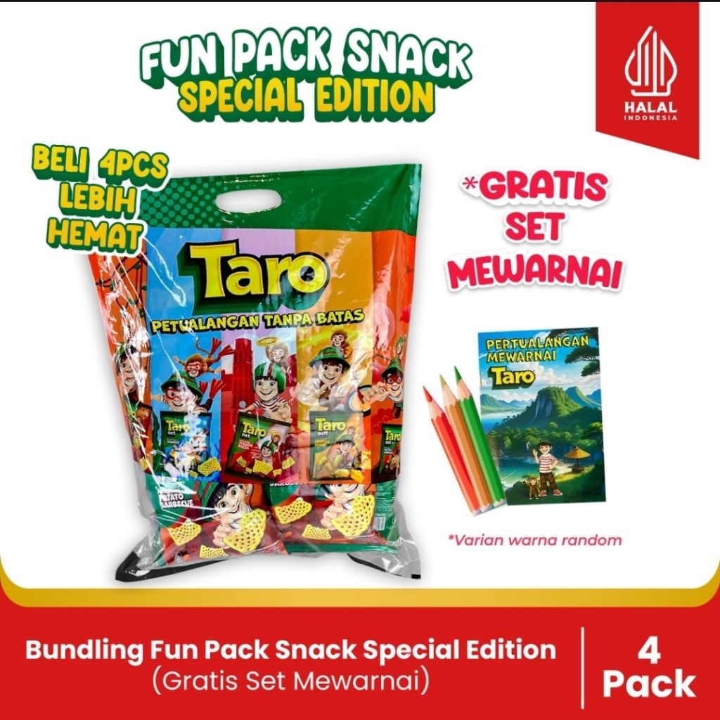 

BUNDLING- 4 Fun Pack Snack Spesial Edition-Paket Hampers Anak-(Gratis Set Mewarnai 3 pensil warna)