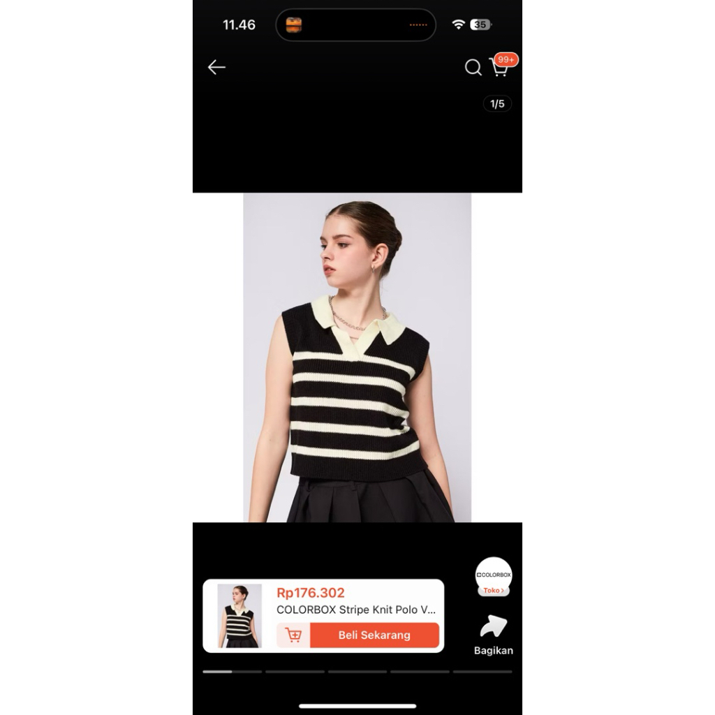 Colorbox Stripe Knit Polo Vest Black | preloved