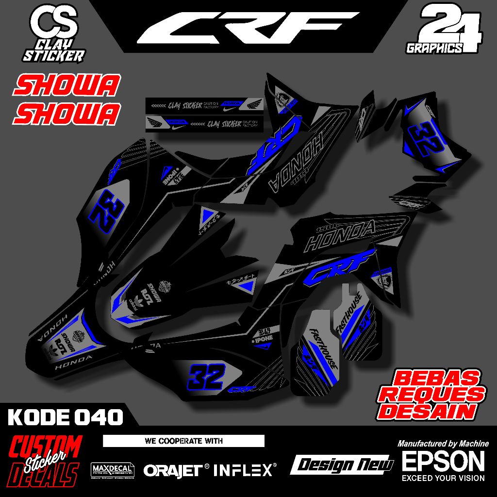 Decal Striping Motor CRF 150L Desain Simpel – Bisa Custom – Bahan Tebal & Tahan Lama Kode 040