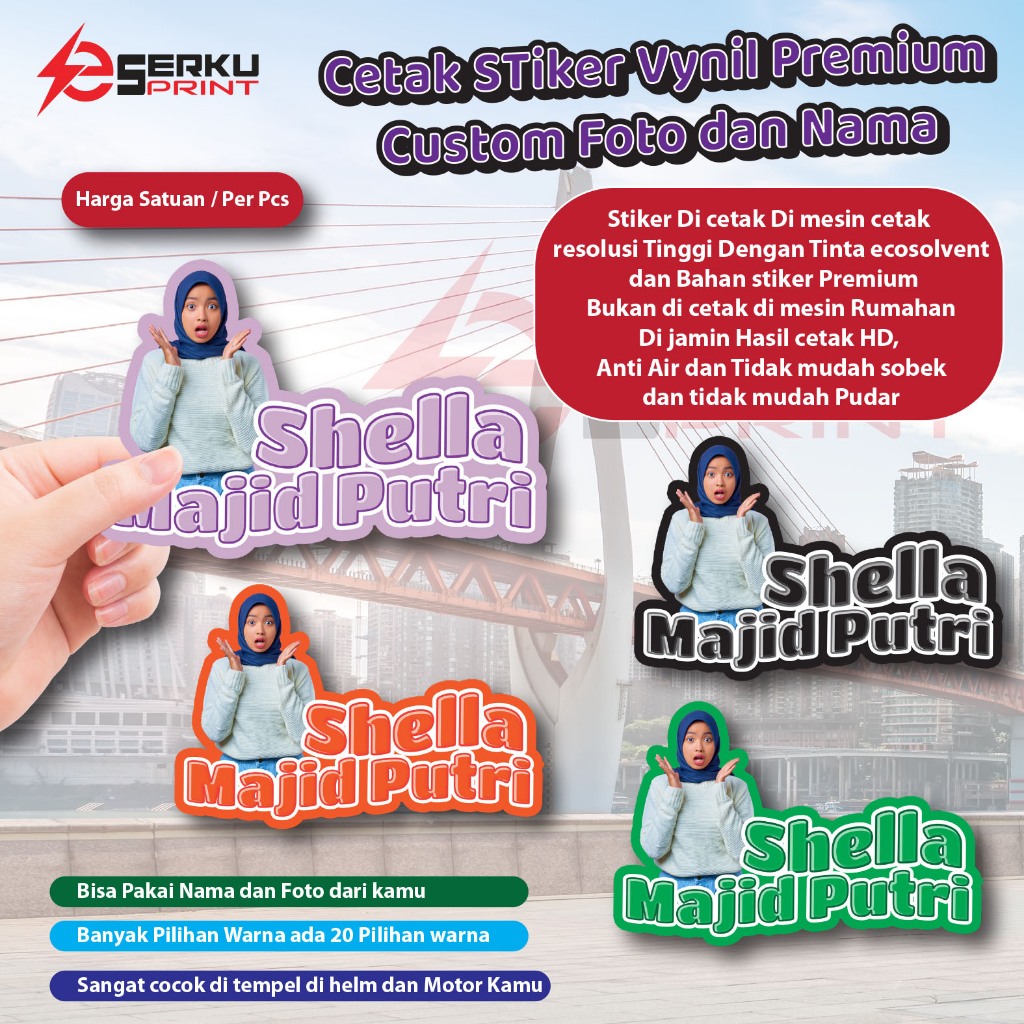 

(Isi 1 PCS) Stiker Vynil Premium Custom Foto Nama WATERPROOF - STIKER MOTOR HELM HANDPHONE