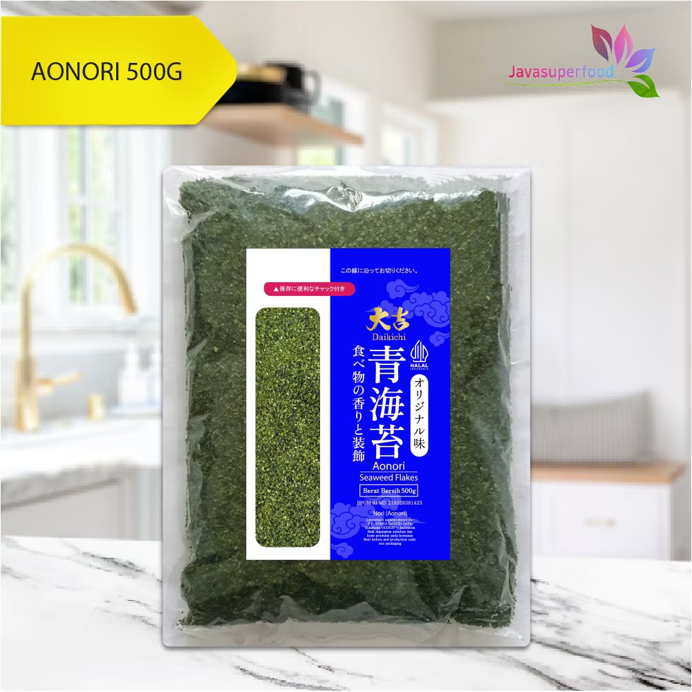 

Aonori Seaweed Flakes - Seaweed Nori Powder - Bubuk Nori - Taburan Takoyaki - 500g - Halal