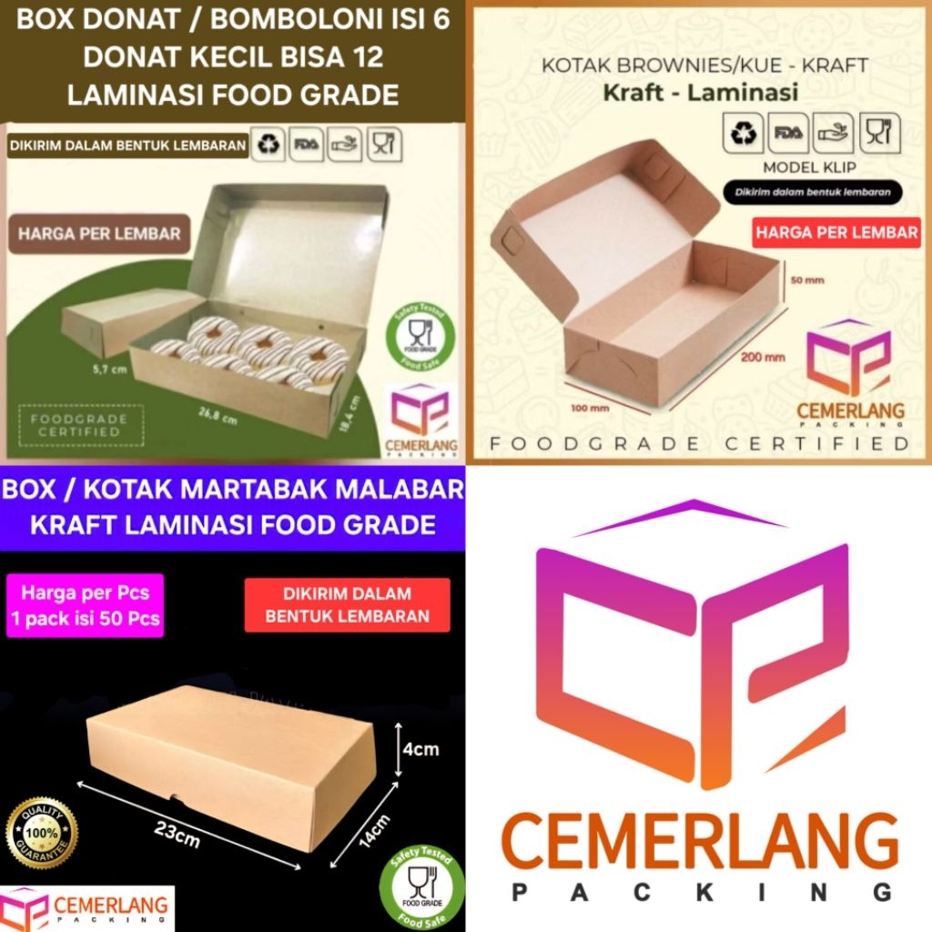 

Kotak Box Donat Bomboloni isi 6 / Kotak Kue Bolu Brownies / Kotak Martabak Malabar Kraft Laminasi