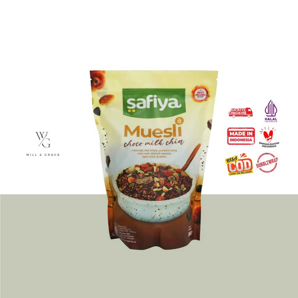 

Safiya Muesli Choco Milk Chia 840 Gram With Oatmeal Cereal dengan buah kering, kacang-kacangan dan and chiaseed Diet Premium