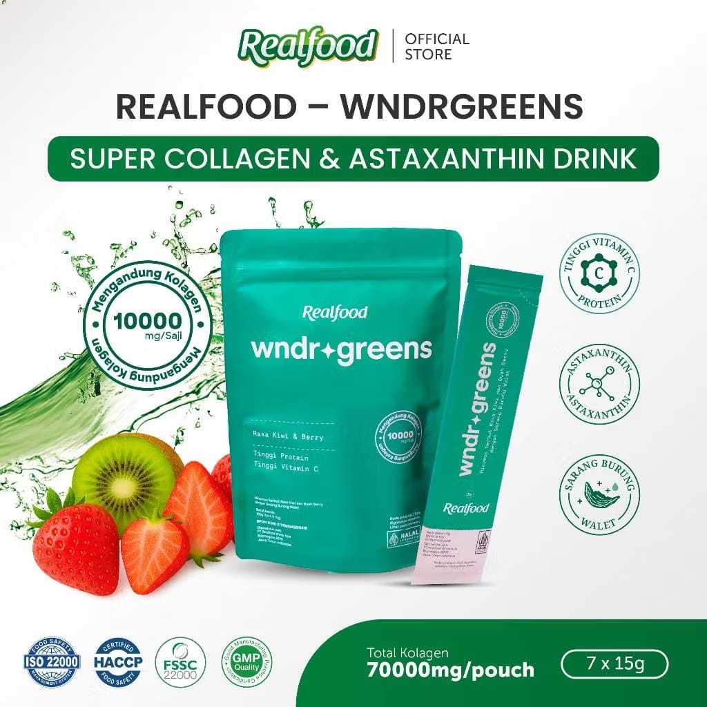 Minuman Collagen Realfood WNDRGREENS Single Pouch Super 10,000mg Collagen Bird’s Nest Drink I Minuma