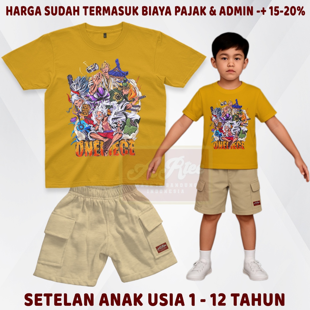 Setelan Anak ONE PIECE Anime Vintage | Kaos + Celana Pendek Anak usia 1 - 12 Tahun Cowok Cewek Unise