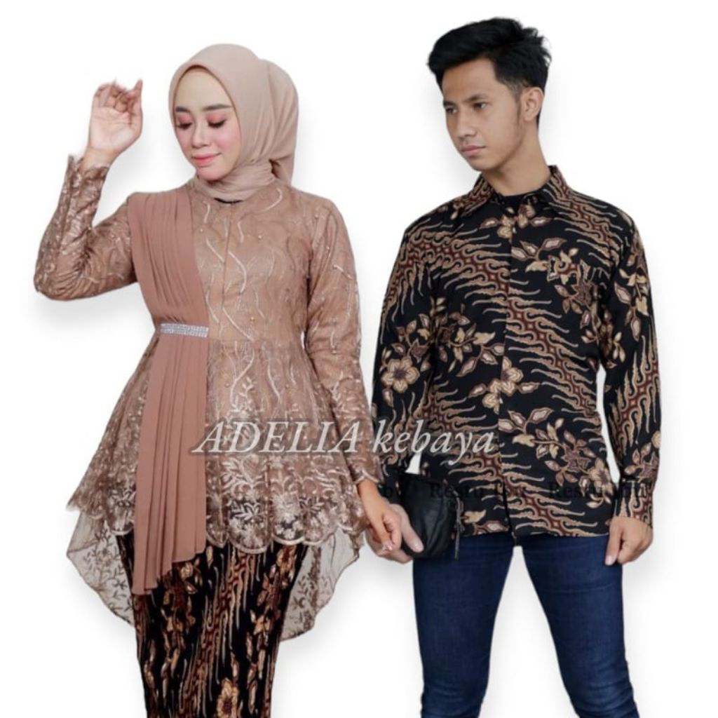 Set Couple Kebaya Salendang Aurel Series Modern Wisuda Lamaran Tunangan Tunik Batik Baju Kondangan T