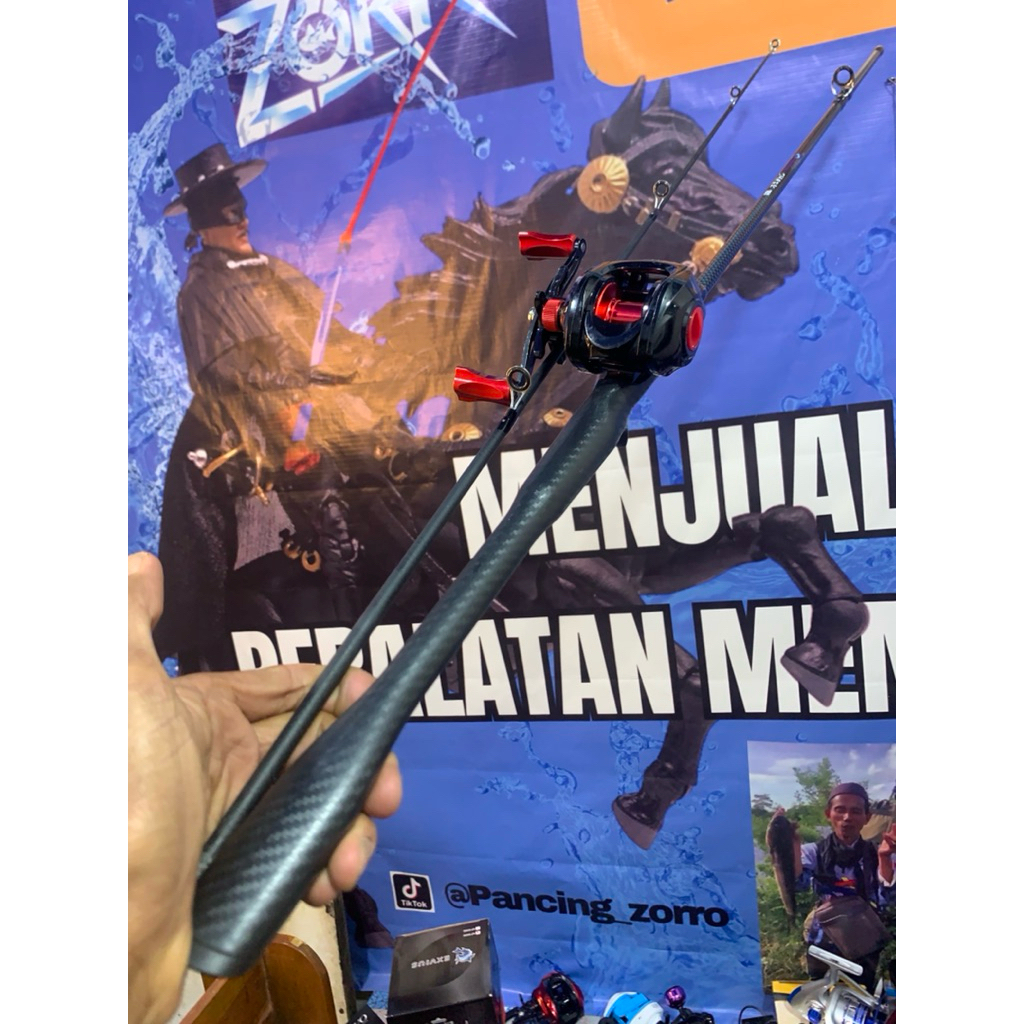 joran pancing shark medium action carbon set reel zorro bc dan spining