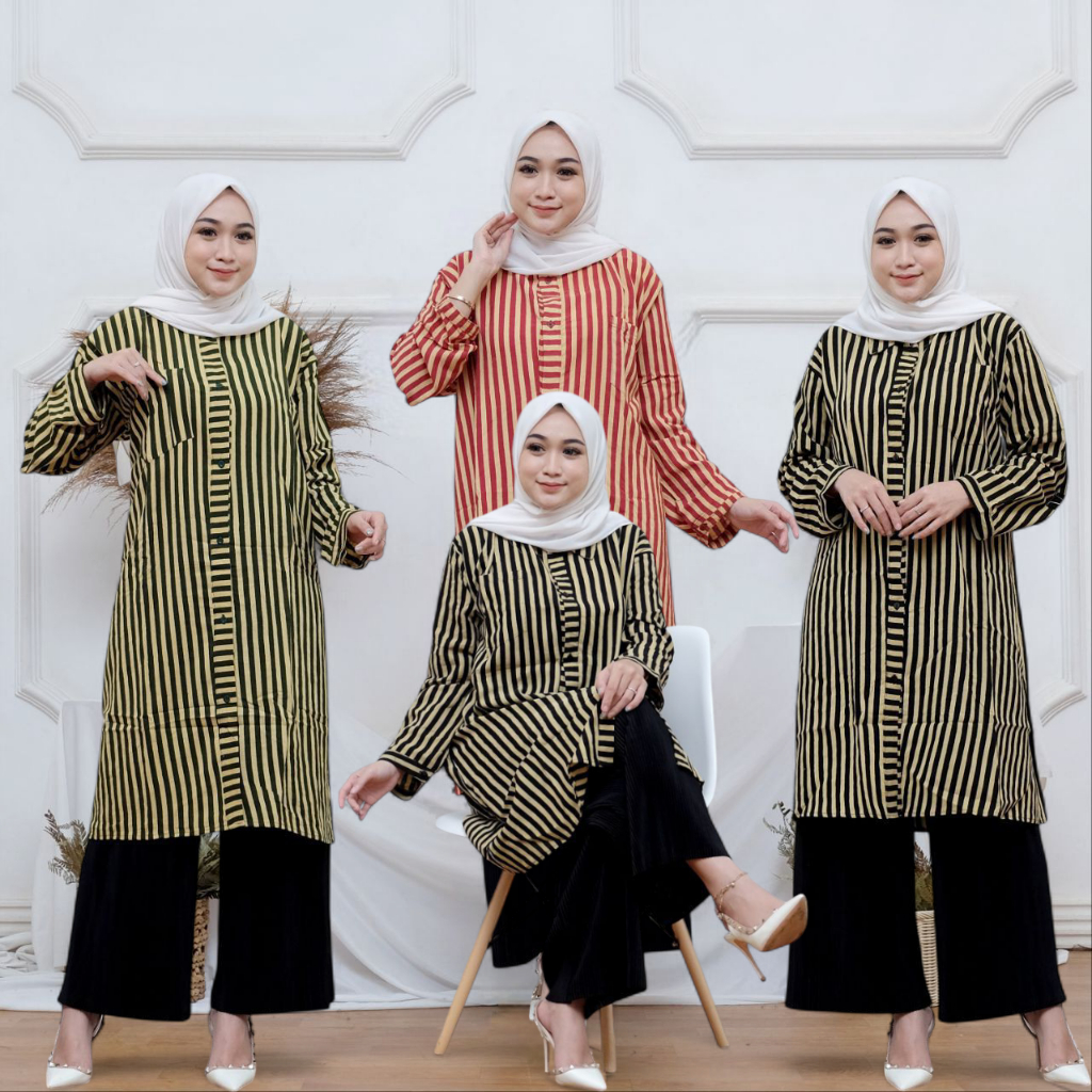 SET TUNIK RAYON VISCOSE MOTIF SALUR JUMBO LD 125 / SETELAN PIYAMA CP TIEDYE PAJAMAS / ONE SET TUNIK 