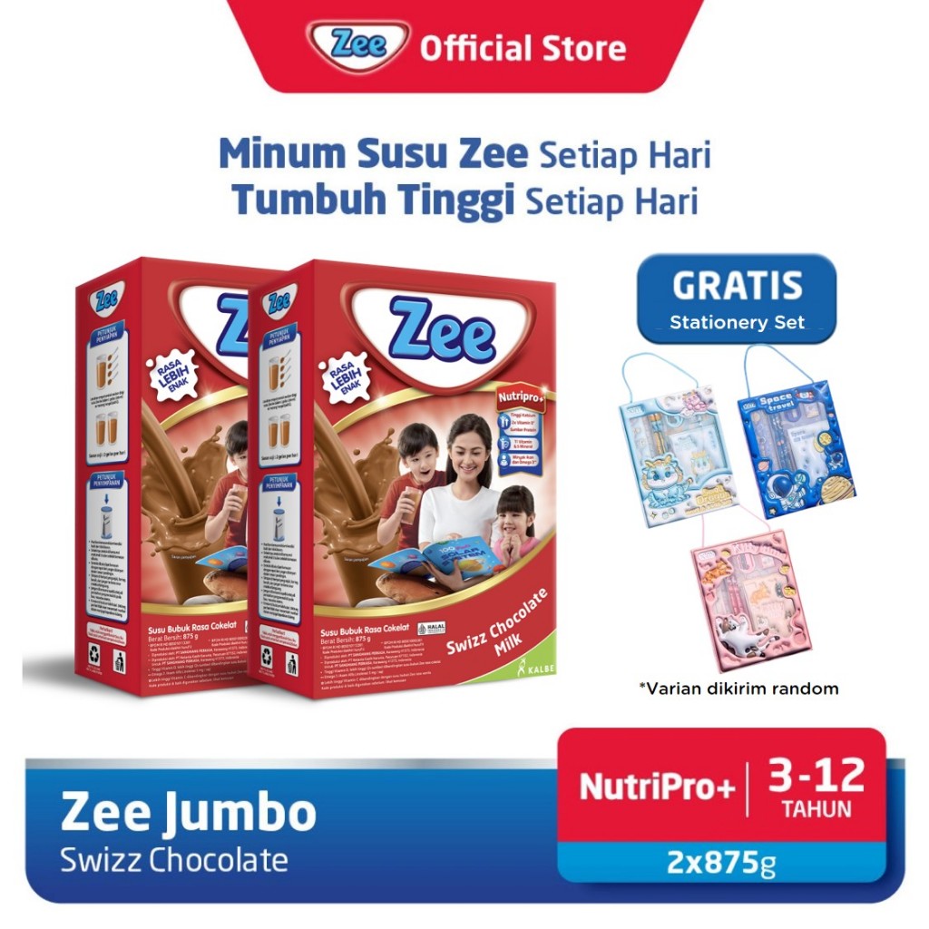 

[2 Pack] Zee Reguler Jumbo Swizz Chocolate Milk 875gr Free Mini Stationary Set