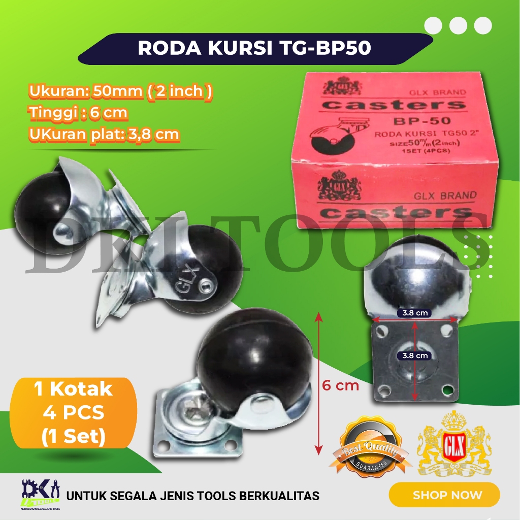 

7lekkar - roda kursi kantor bulat 2 inch 50mm tg-bp 50 glx isi 4 pcs