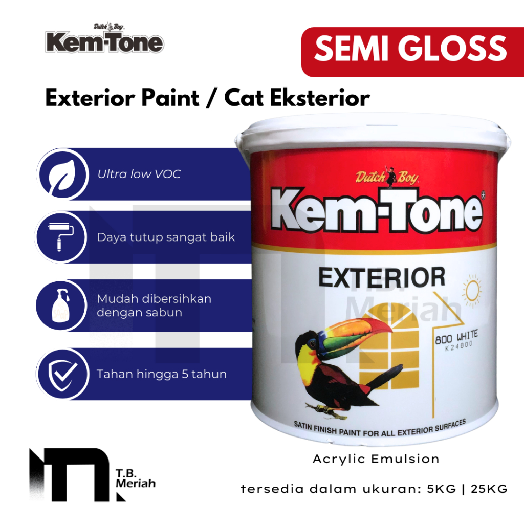 KEM-TONE Exterior 600 White 5Kg & 25Kg - Cat Tembok Putih - Cat Dinding Eksterior
