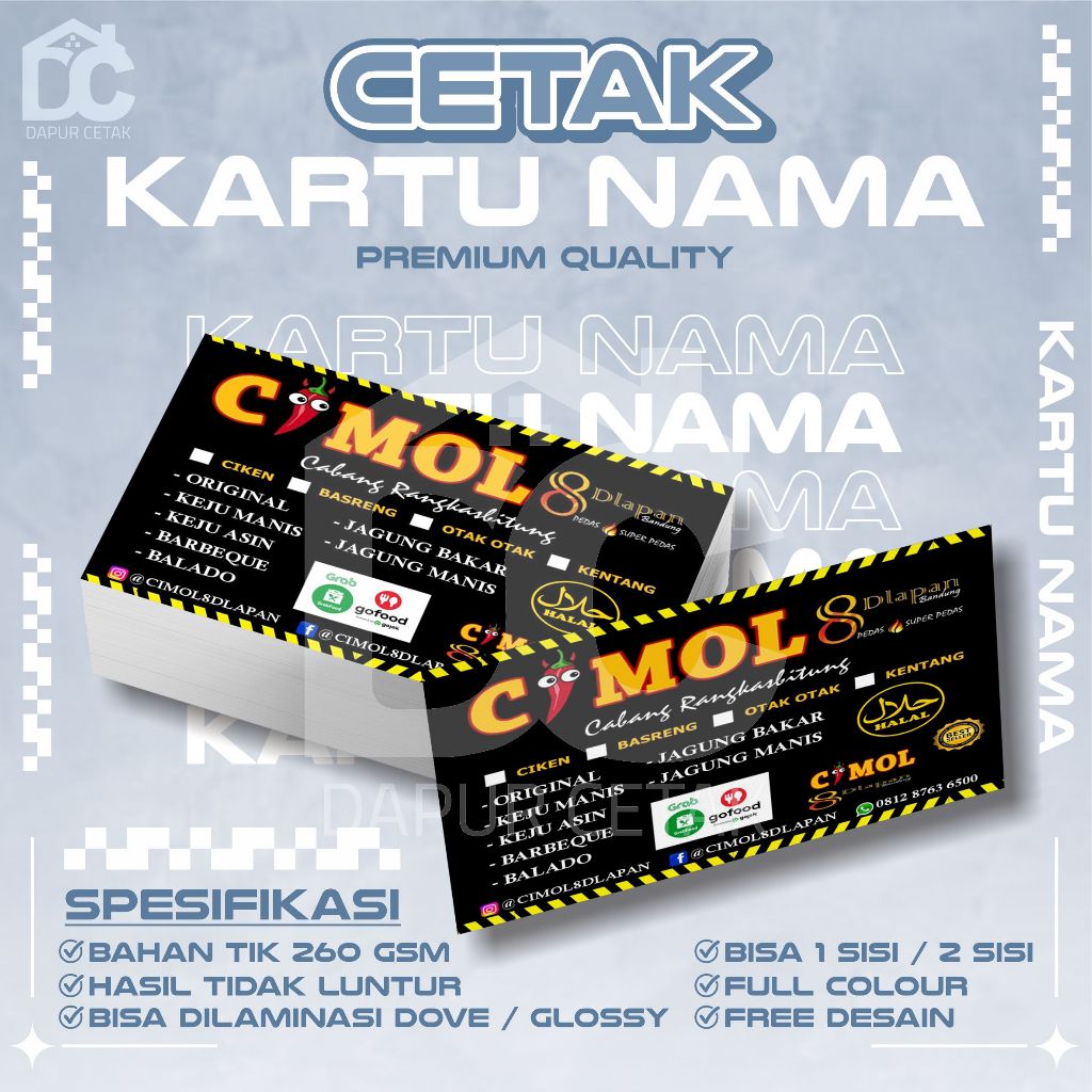 

Cetak Kartu Nama PREMIUM 2 Sisi dan 1 Sisi / AC260 / Laminasi Doff / Glossy