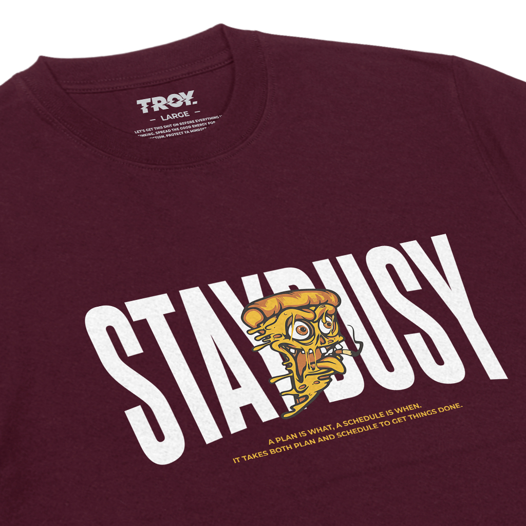 Troy Company Tshirt Maroon Pizza Busy - Kaos Lengan Pendek Kaos Merah Maroon MTD 2768