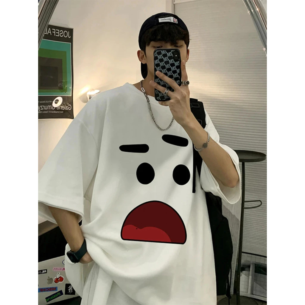 T-shirt Baju Kaos Oversize Pria Putih Lengan Pendek Dewasa Polos & Motif kartun Premium