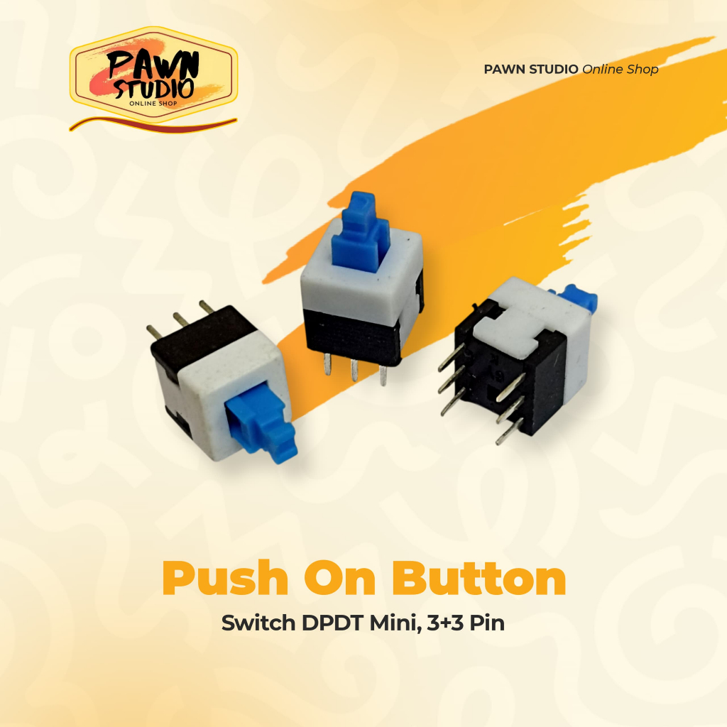 PUSH ON 6P / PUSH ON OFF 6P 8x8 Biru Saklar Tekan Button 6 pin kaki 8mm