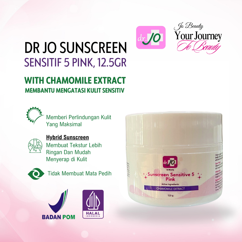 DR.JO SUNSCREEN SENSITIVE 5 PINK SPF50 | CREAM PAGI SIANG SORE KHUSUS KULIT SENSITIF KLINIK DR.JO BP