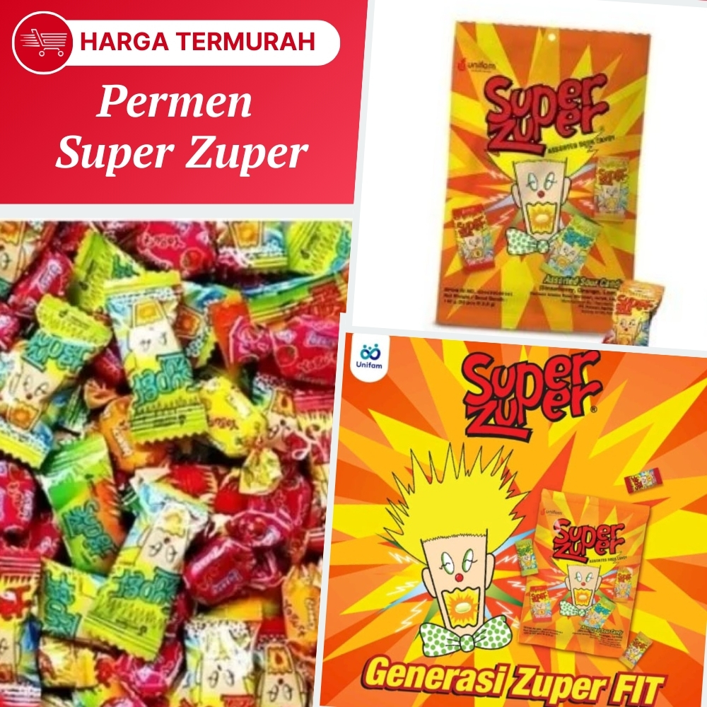 

Permen Super Zuper Sour Candy Kemasan 125 Gram Isi 50 Biji Permen Super Zuper Rasa Buah Asam