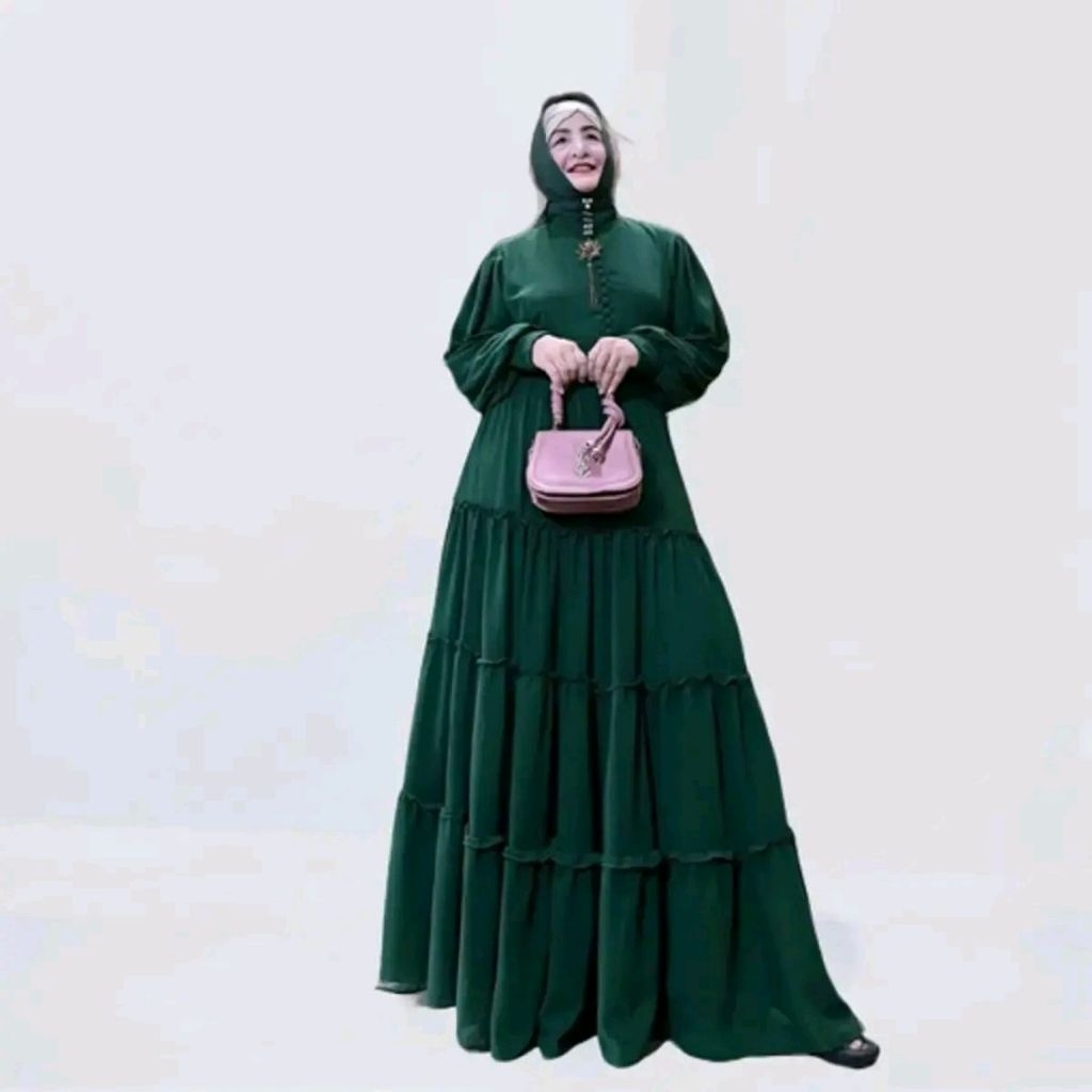 Bonansa Gamis kancing rempel ceruty babydoll premium full furing Dress