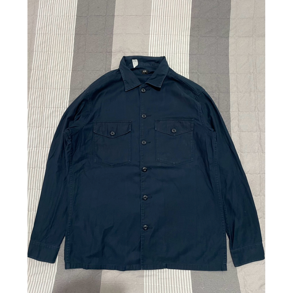 kemeja uniqlo workshirt kancing besar