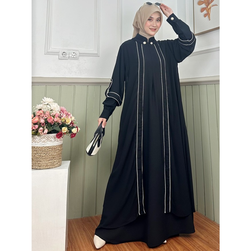 Gress Mewah Elegant Bahan Ceruty Babydoll Mix sabrina Premium / Gamis 2in1 Outer Dan Inner