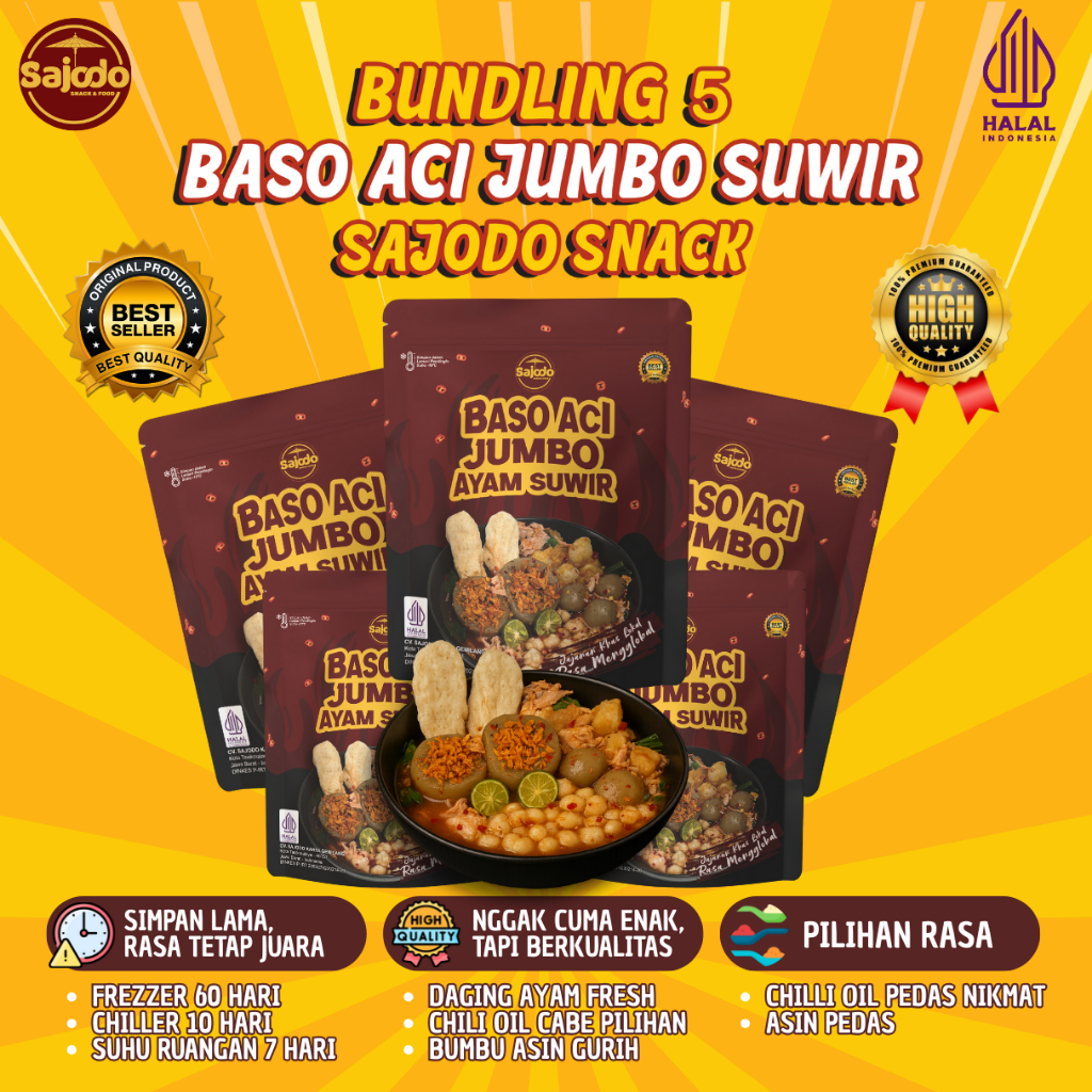 

[Bundling 5 Bungkus] BASO ACI JUMBO AYAM SUWIR CHILI OIL - Sajodo Snack & Food
