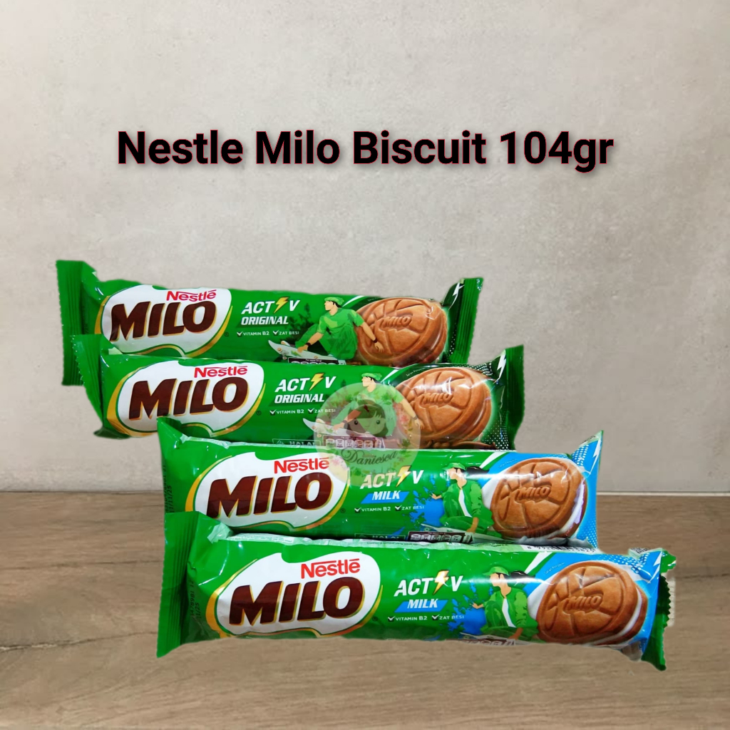 

Nestle milo activ oiginal biscuit sandwich dengan krim susu cokelat dan malt 104gr ( SCP )