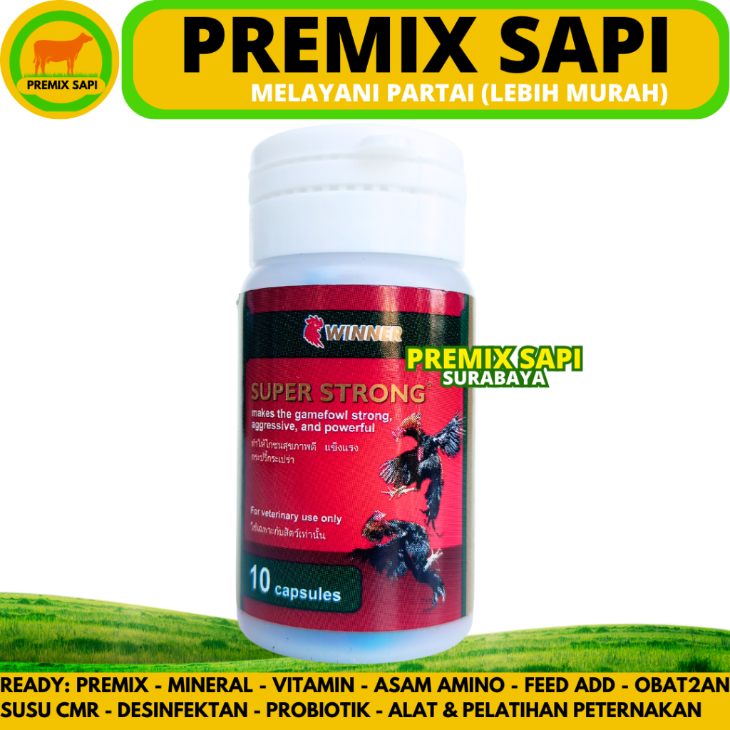 SUPER STRONG 10 KAPSUL (1BOTOL) - Vitamin Ayam Aduan - Jamu Ayam Aduan Laga Tarung Bangkok - Supleme