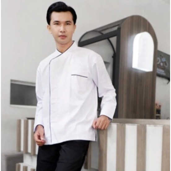 ANGSANA CHEF COAT - PANJANG - PUTIH LIST HITAM - XXL