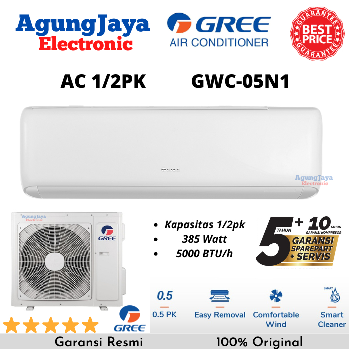 AC GREE 1/2 PK GWC-05N1 R32 PREMIUM GOLD FIN AC 0.5PK (CILEGON SERANG)