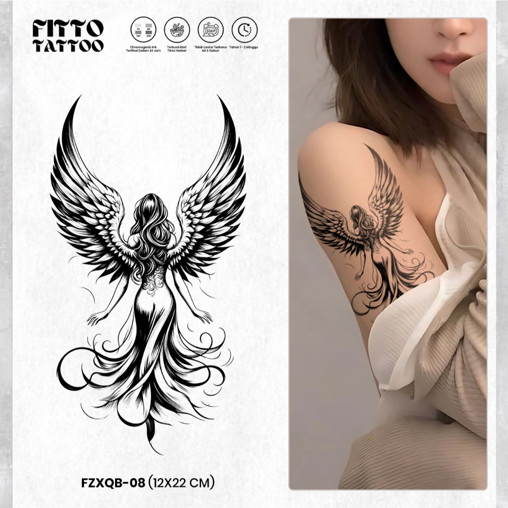 Tato Temporer Fruit Ink Premium Malaikat Sayap Angel Wanita Cewe Tatto Stiker Anti Air Temporary