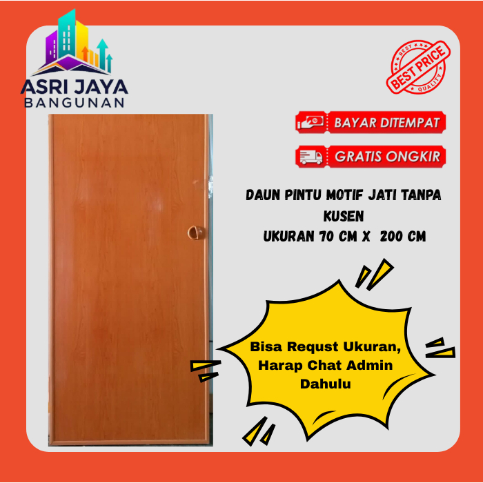 Daun Pintu Kamar Mandi Bahan PVC Motif Jati Tanpa Kusen dengan ukuran 70 Cm x 200 Cm ( JIKA INGIN RE