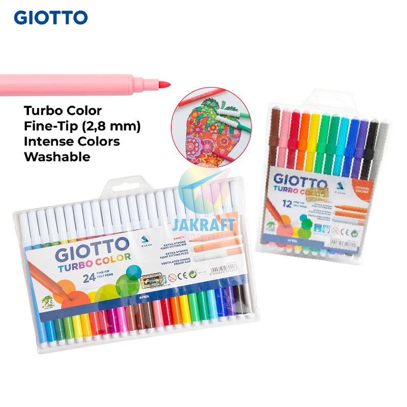 

(1 Set) Spidol Bisa Dicuci Dihapus GIOTTO Turbo isi 12 Warna / 24 Warna Washable Color Pen Marker Serbaguna Fine Tip 2.8 mm