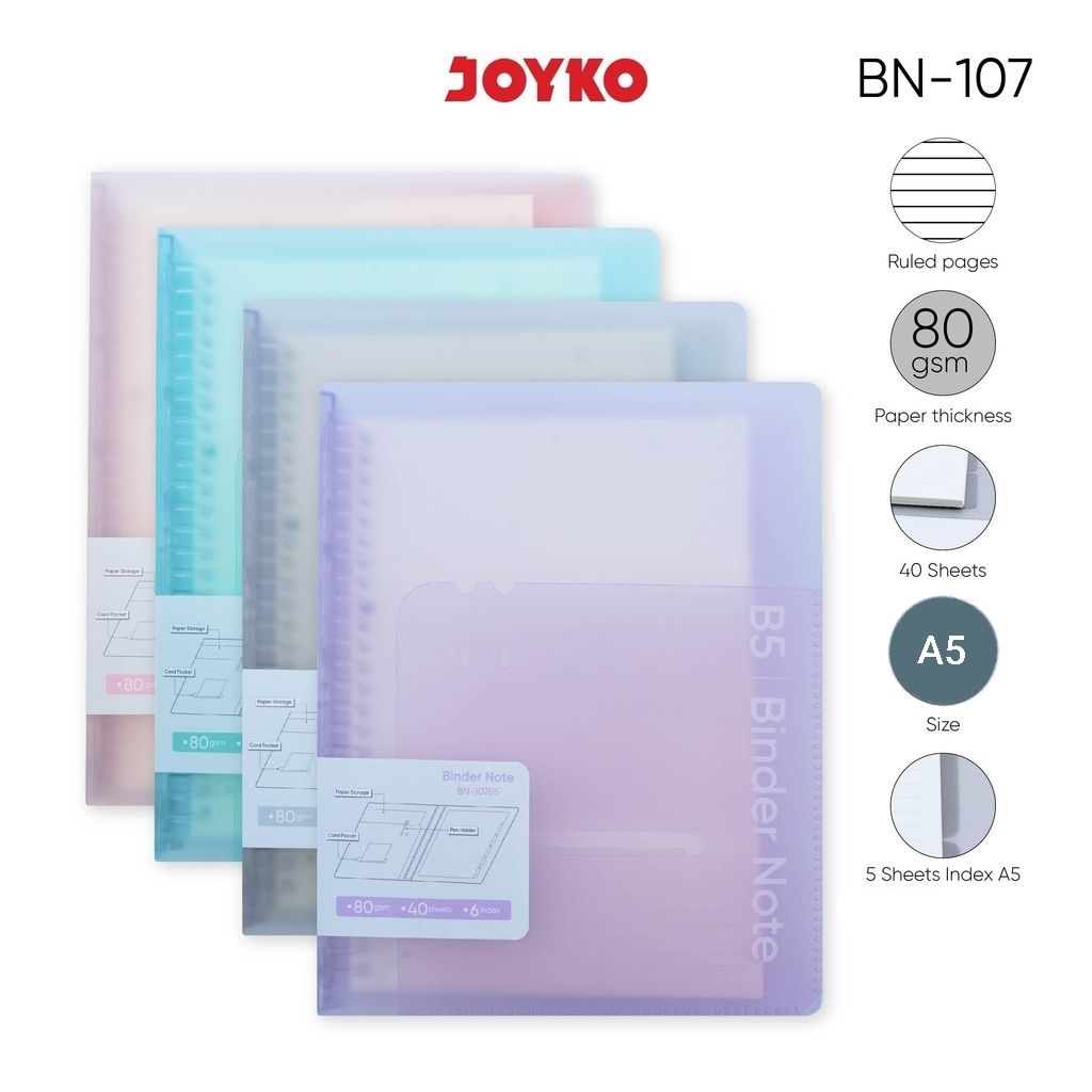 

Map Binder Note A5 Pastel Trasparan Joyko BN-107 Isi 40 Lembar