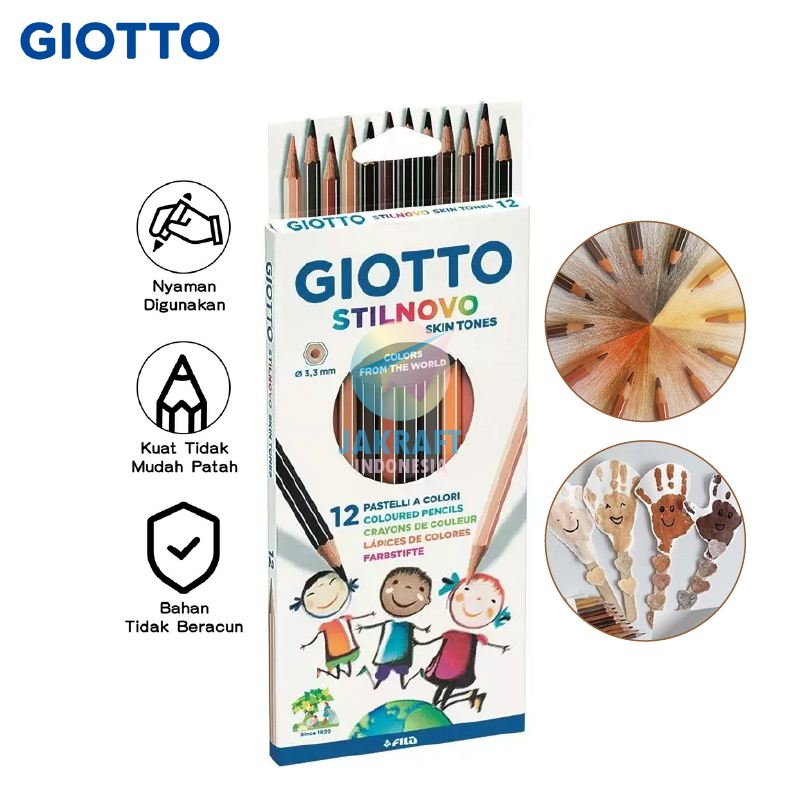 

(12 Pcs) Set Pensil Warna Panjang Warna Kulit GIOTTO Stilnovo Skin Tones Colors Color Pencil Kualitas Profesional