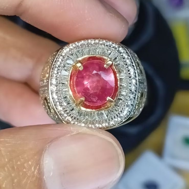 Cincin batu permata natural ruby + Memo GLI
