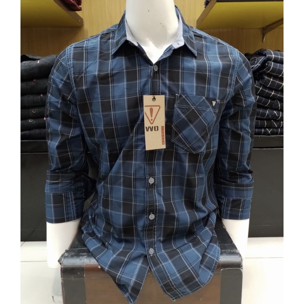 KEMEJA PRIA WATCHOUT JEANS ORIGINAL SLIM FIT WARNA NAVY LENGAN PANJANG KUALITAS PREMIUM