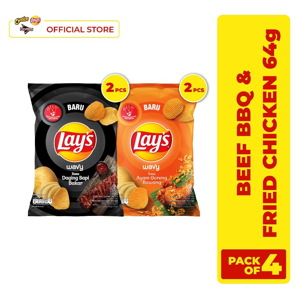 

Lay's Wavy Beef BBQ & Lay's Wavy Fried Chicken 64gr - Pack of 4