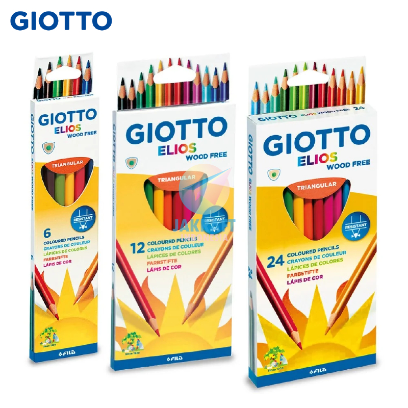 

(1 Set) Pensil Warna Panjang Segitiga GIOTTO Elios Tri isi 6 / 12 / 24 Pcs Colors Triangular Natural Shape Color Pencil Wood Free Ramah Lingkungan