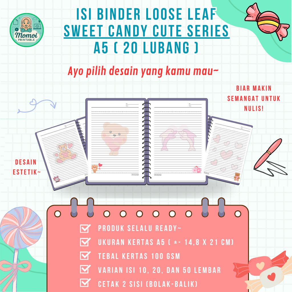 

[PROMO] Refill Isi Binder Loose Leaf A5 Lucu Estetik Custom Sweet Candy Cute Series Termurah tebal 100 gsm