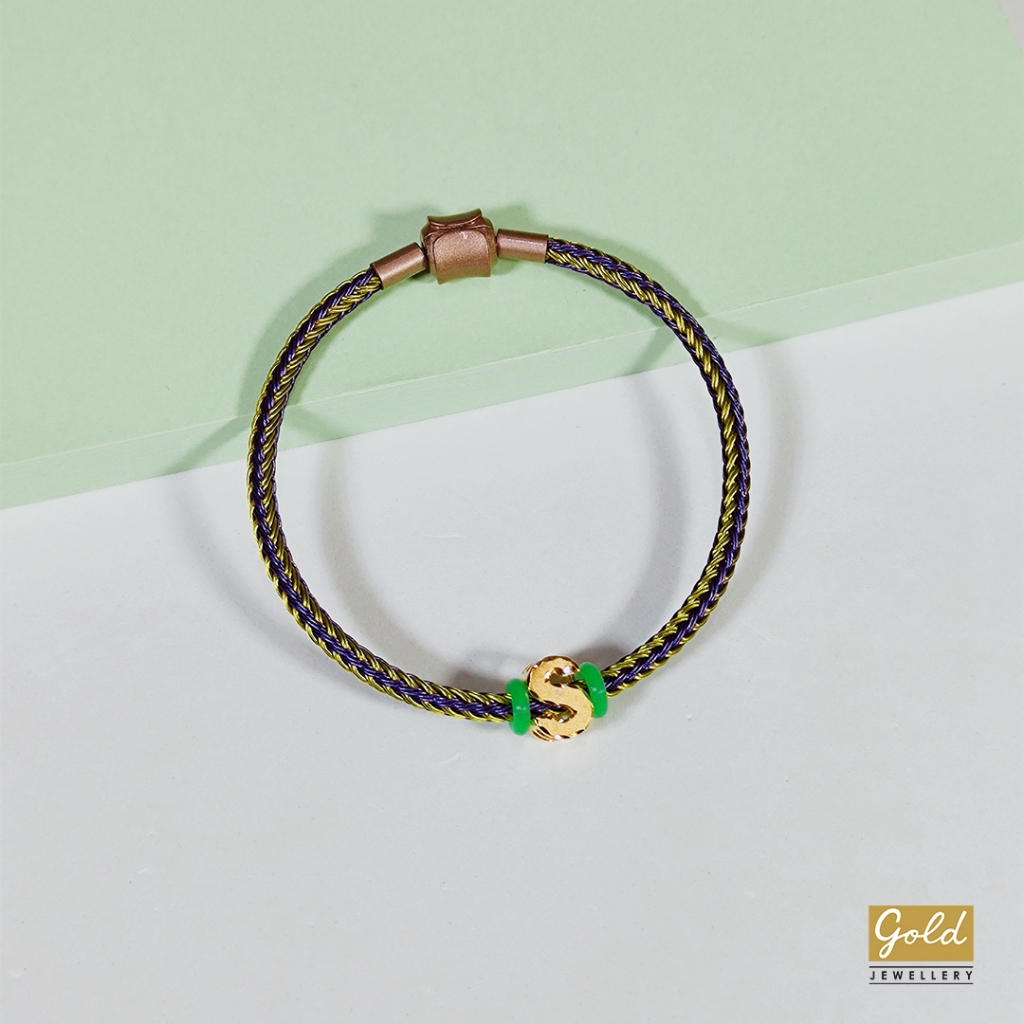 Gelang tali emas kuning 700 16k charm inisial alphabet huruf S bsr