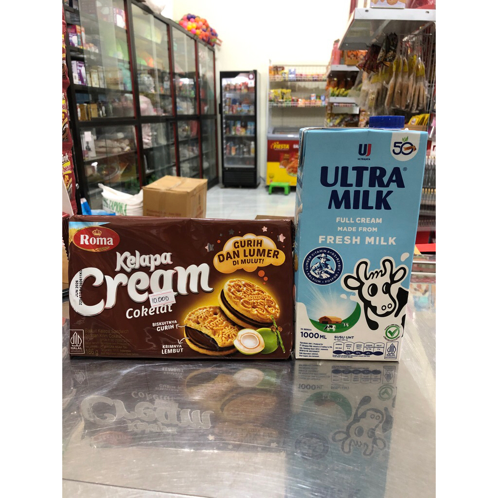 

(C2) Combo Hemat 1L Ultra Milk Full Cream & Roma Cream Cokelat 186g