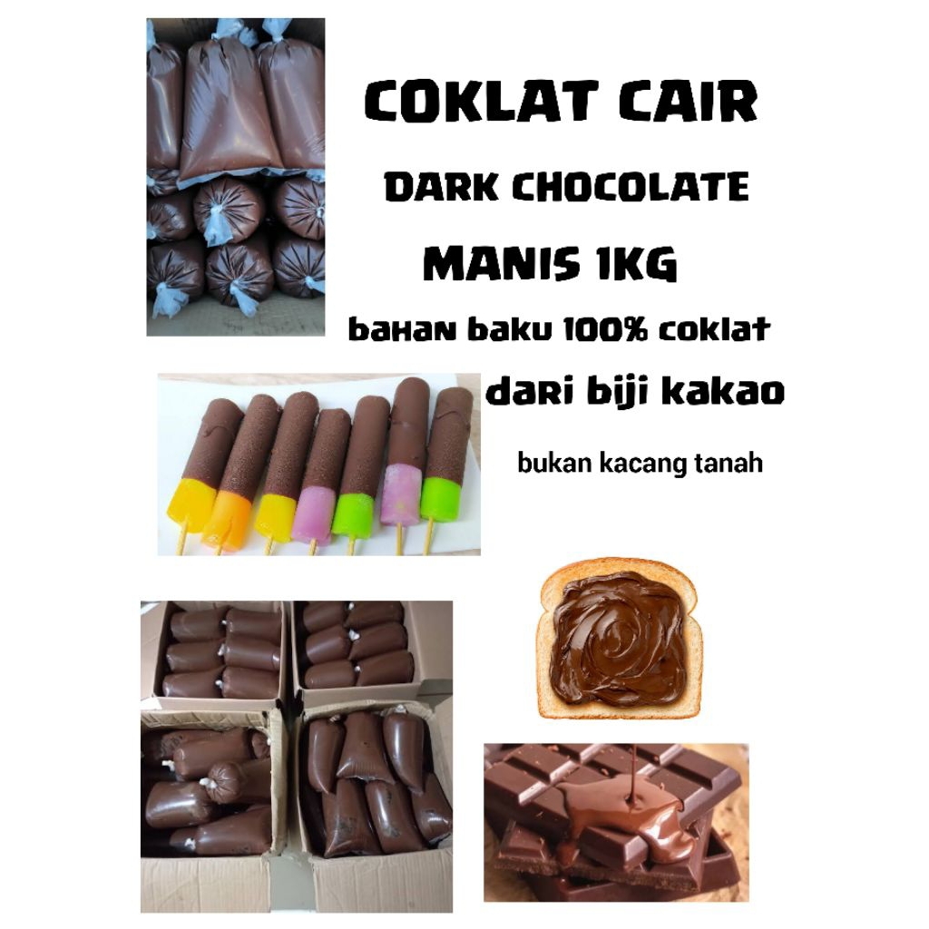 

Dark Chocolate manis kiloan 1kg cair / dark coklat manis cair 1kg repack