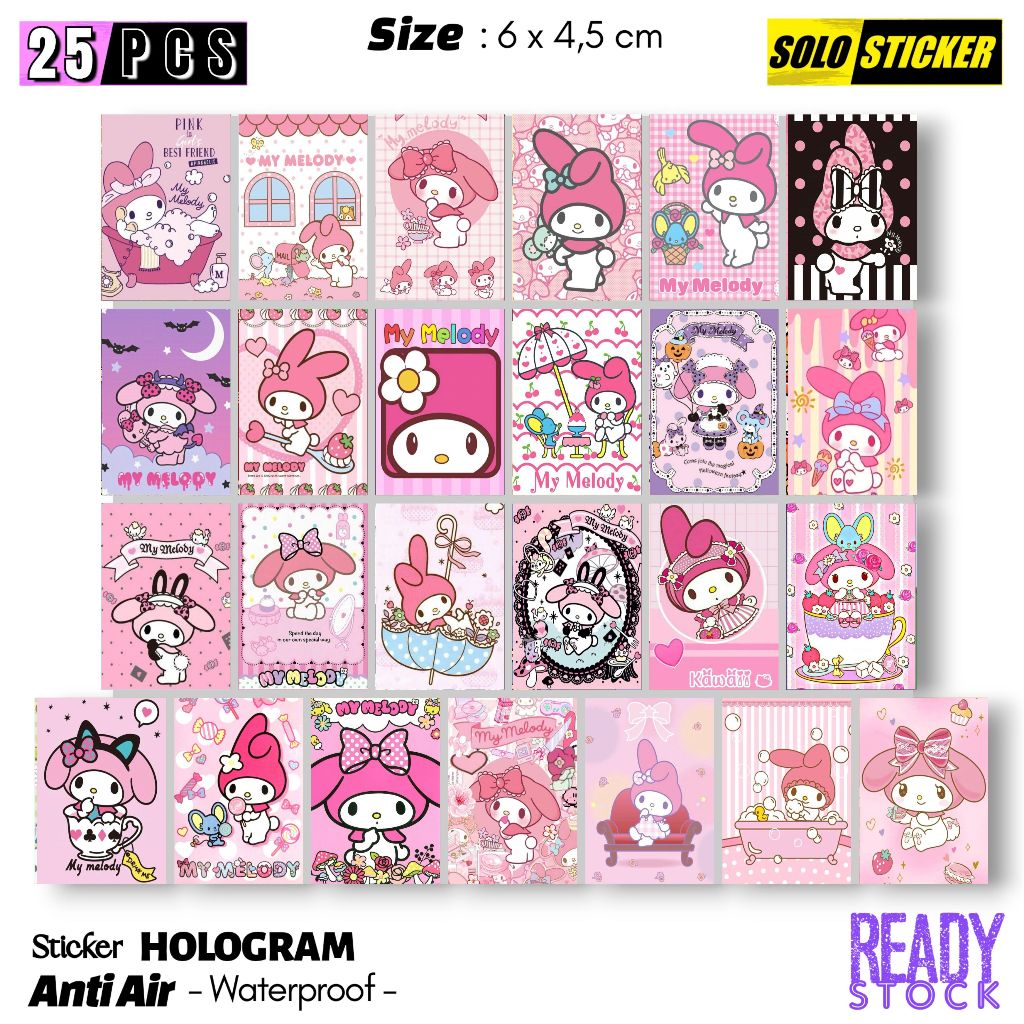 

Sticker Sanrio Melody Hologram Isi 25 pcs SUDAH DIPOTONG Waterprof Anti Air