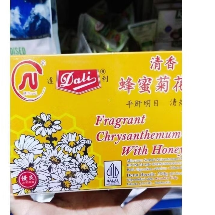 

Dali minuman pereda panas dalam bubuk bunga cryssantheum dengan madu 1 kotak isinya 10 sachet