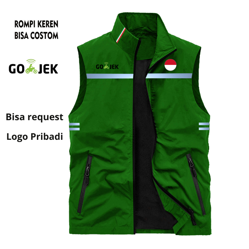 Rompi Pria Terbaru Ojol Gojek Lama Hitam + Bendera,Keren - Jaket Rompi Motor Scotlet,Bisa Request Co