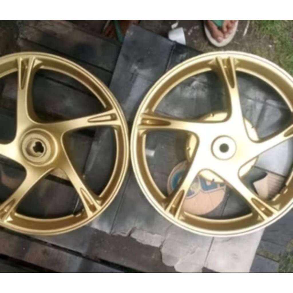VELG/PELEK 1SET DEPAN BELAKANG MOTOR YAMAHA MIO SPORTY/MIO SMILE/MIO SOUL KARBU WARNA GOLD ORIGINAL 